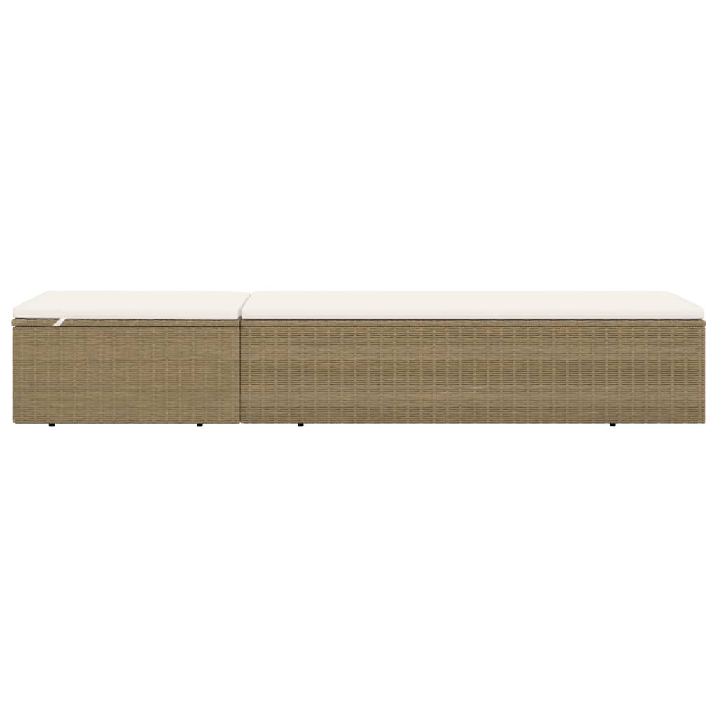 Ligbed Poly Rattan Wit Bruin en crème