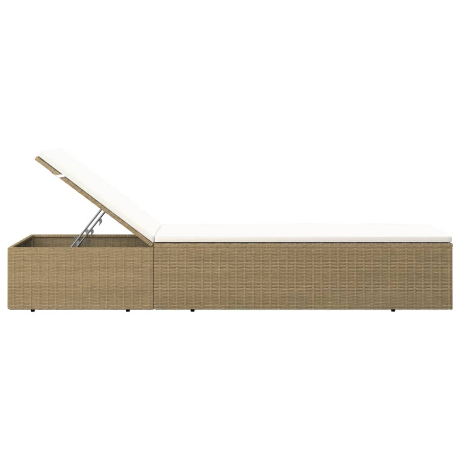 Ligbed Poly Rattan Wit Bruin en crème