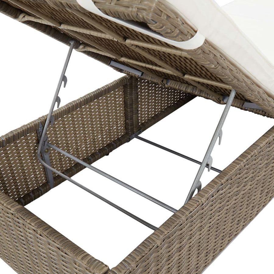 Ligbed Poly Rattan Wit Bruin en crème