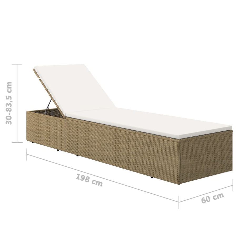 Ligbed Poly Rattan Wit Bruin en crème