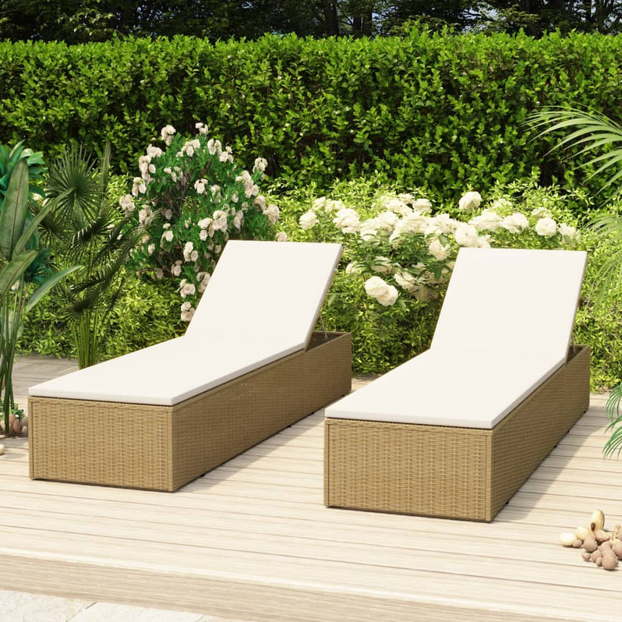 Ligbed Poly Rattan Wit Bruin en crème
