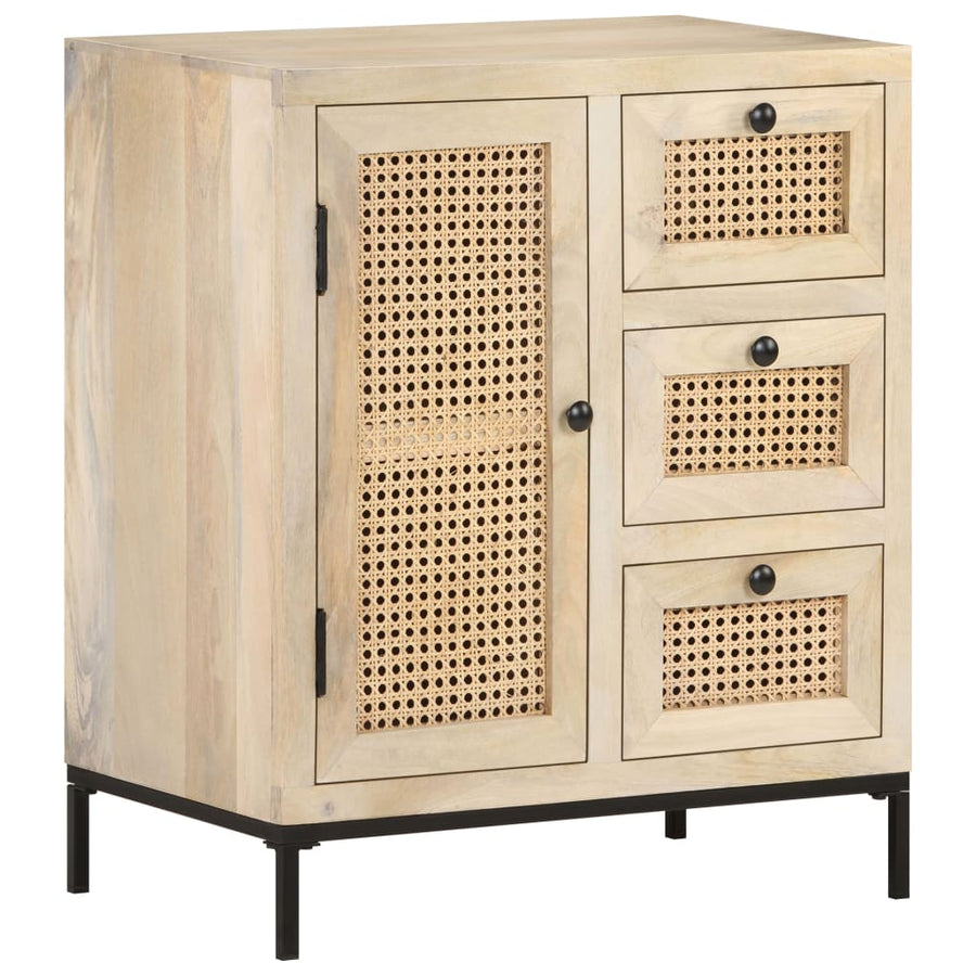Dressoir 60X35X70 Cm Massief Mangohout En Natuurlijk Riet Mozaïek