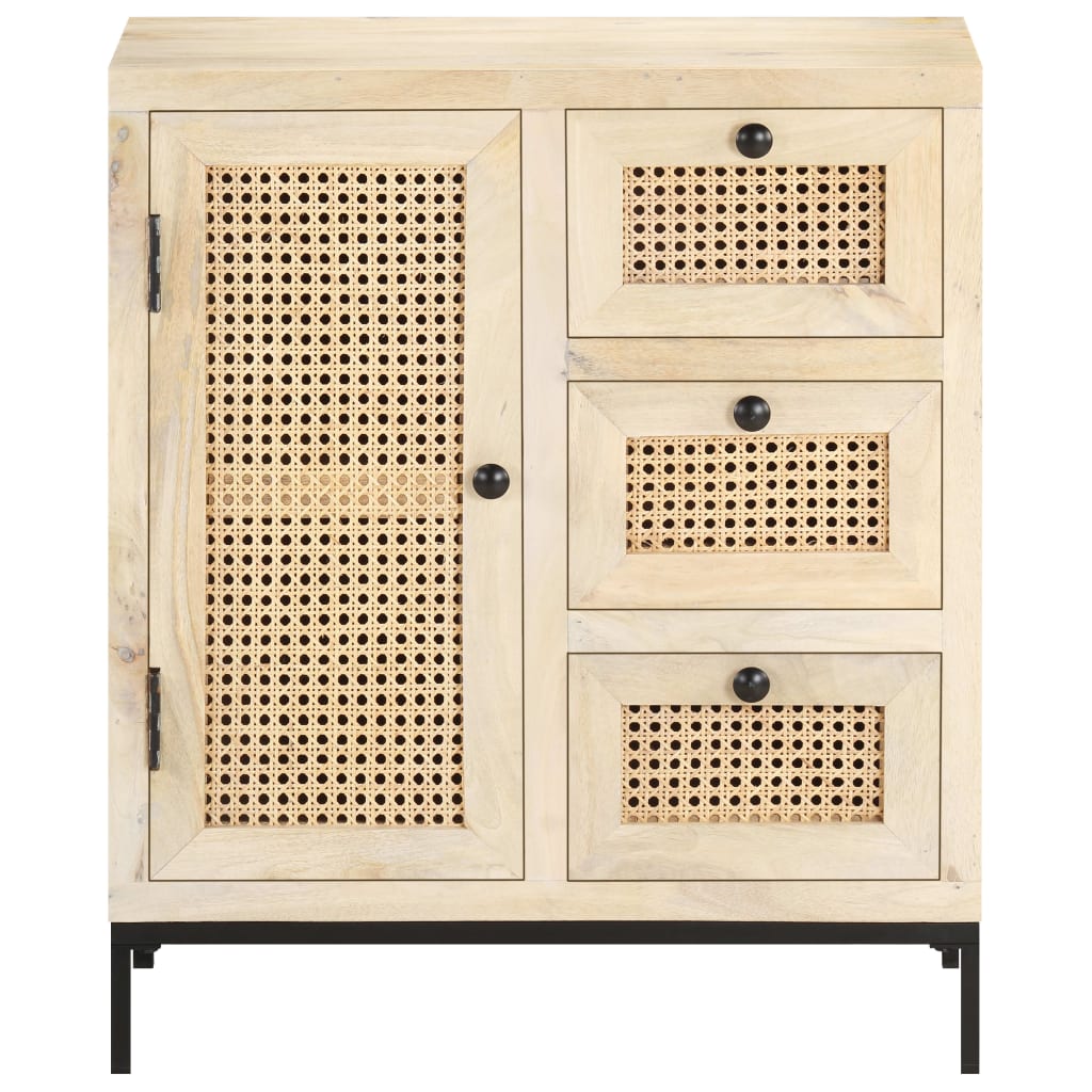 Dressoir 60X35X70 Cm Massief Mangohout En Natuurlijk Riet Mozaïek