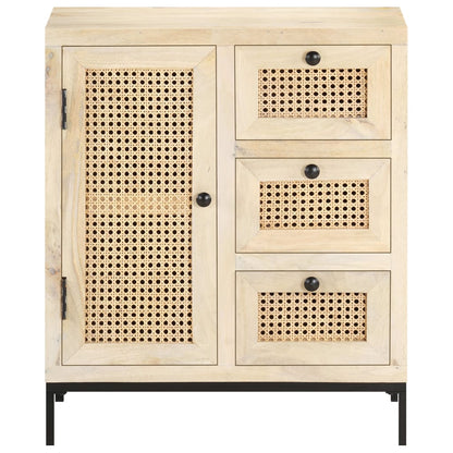 Dressoir 60X35X70 Cm Massief Mangohout En Natuurlijk Riet Mozaïek