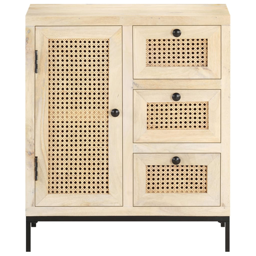 Dressoir 60X35X70 Cm Massief Mangohout En Natuurlijk Riet Mozaïek