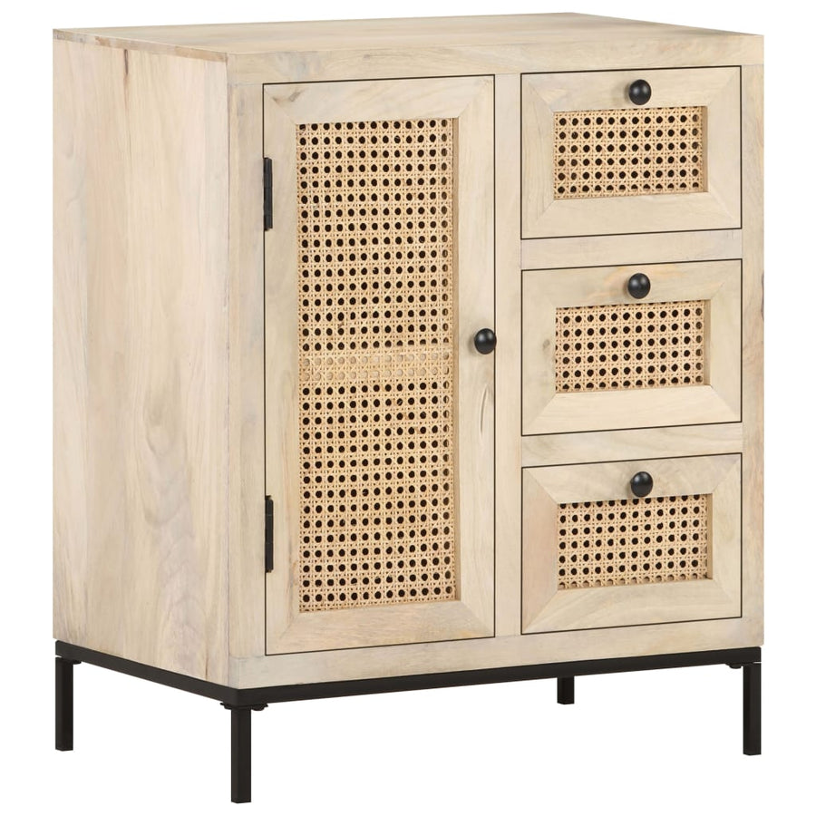 Dressoir 60X35X70 Cm Massief Mangohout En Natuurlijk Riet Mozaïek