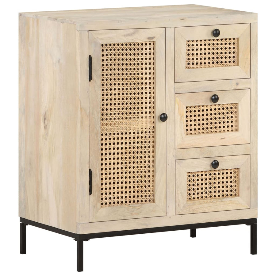 Dressoir 60X35X70 Cm Massief Mangohout En Natuurlijk Riet Mozaïek