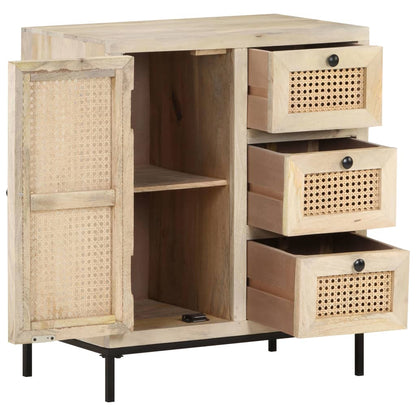 Dressoir 60X35X70 Cm Massief Mangohout En Natuurlijk Riet Mozaïek