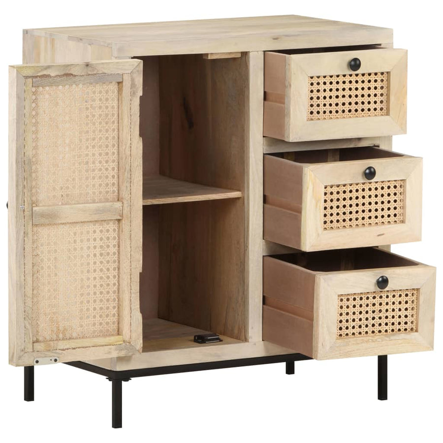 Dressoir 60X35X70 Cm Massief Mangohout En Natuurlijk Riet Mozaïek
