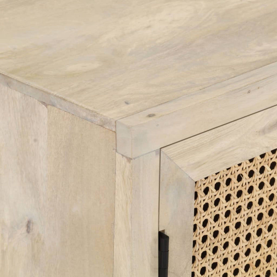 Dressoir 60X35X70 Cm Massief Mangohout En Natuurlijk Riet Mozaïek