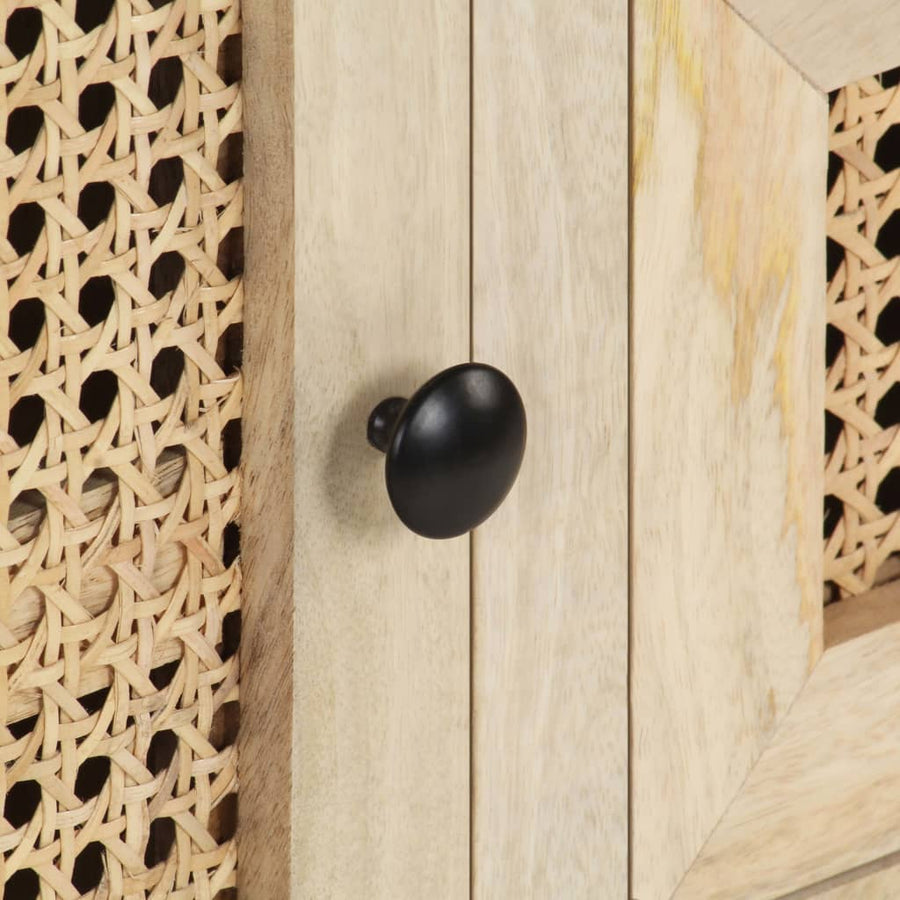 Dressoir 60X35X70 Cm Massief Mangohout En Natuurlijk Riet Mozaïek