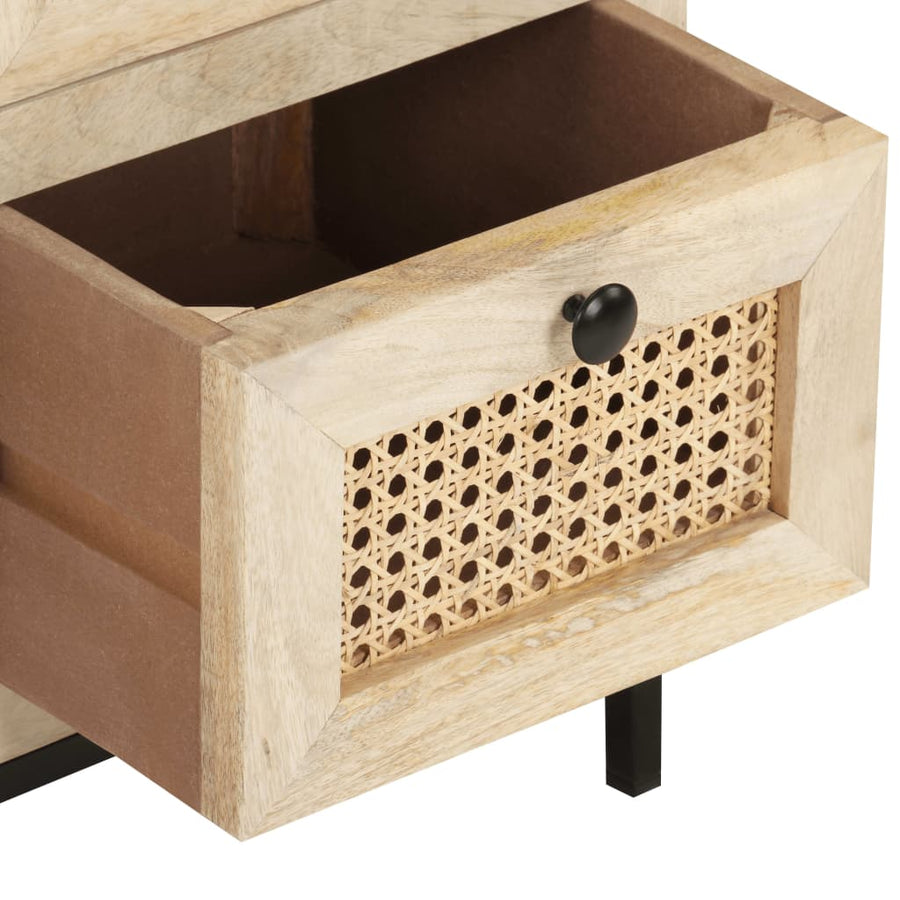 Dressoir 60X35X70 Cm Massief Mangohout En Natuurlijk Riet Mozaïek