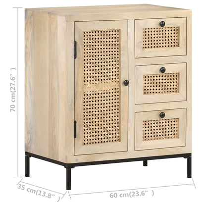 Dressoir 60X35X70 Cm Massief Mangohout En Natuurlijk Riet Mozaïek