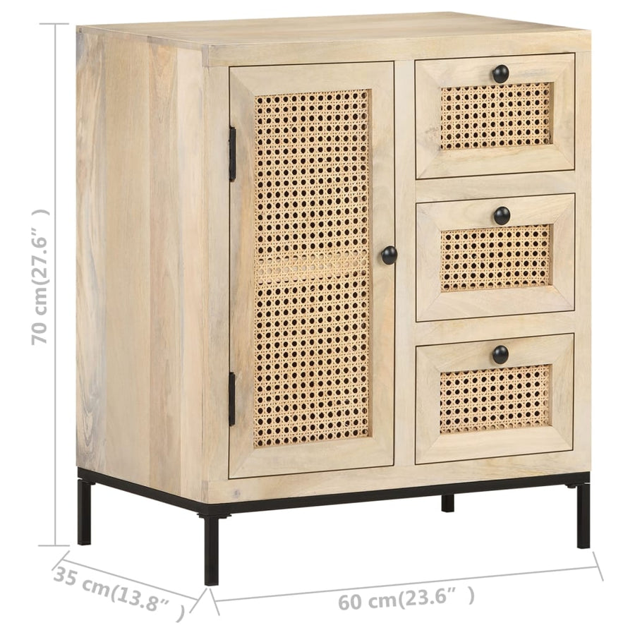 Dressoir 60X35X70 Cm Massief Mangohout En Natuurlijk Riet Mozaïek