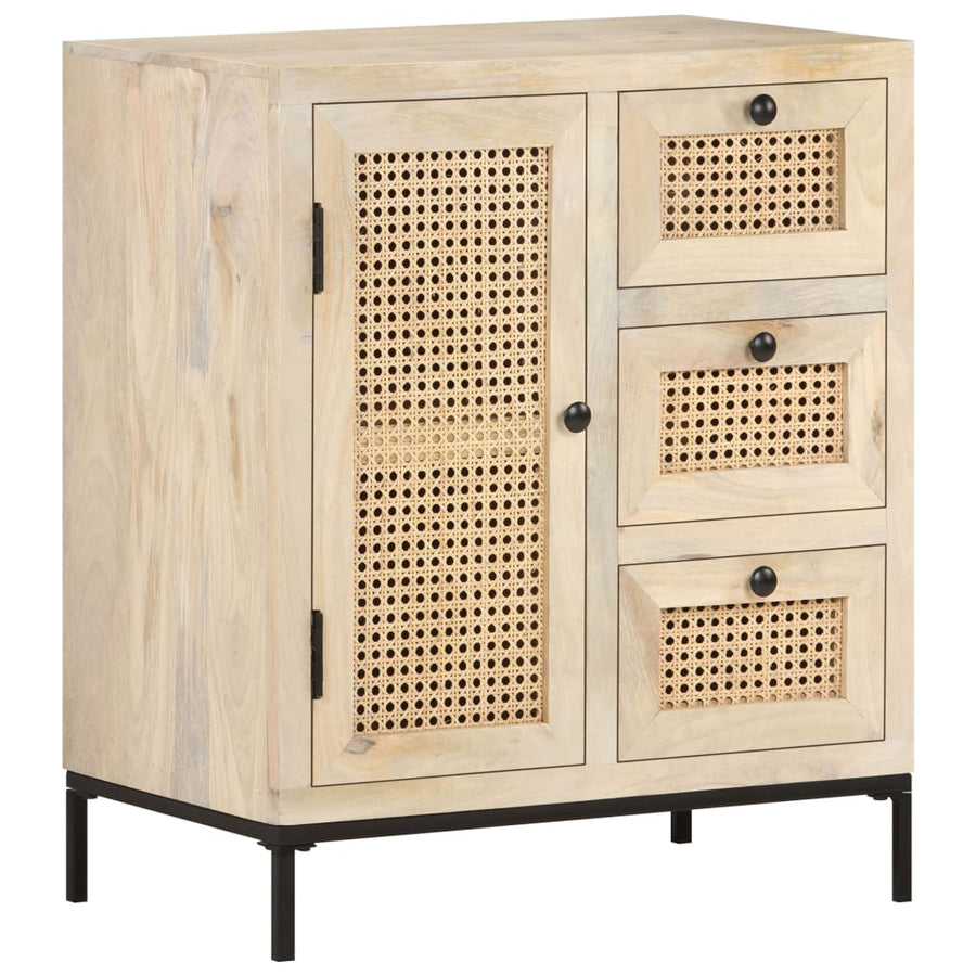 Dressoir 60X35X70 Cm Massief Mangohout En Natuurlijk Riet Mozaïek