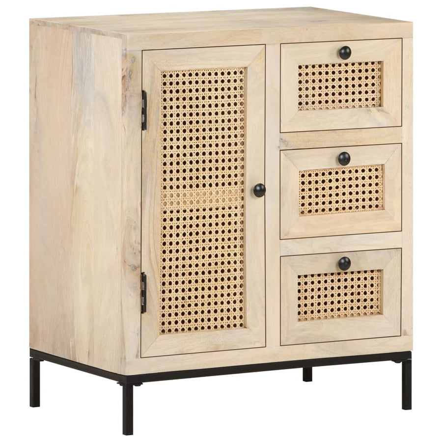 Dressoir 60X35X70 Cm Massief Mangohout En Natuurlijk Riet Mozaïek