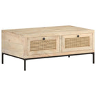 Coffee table 90x50x37 cm solid mango wood and natural rattan