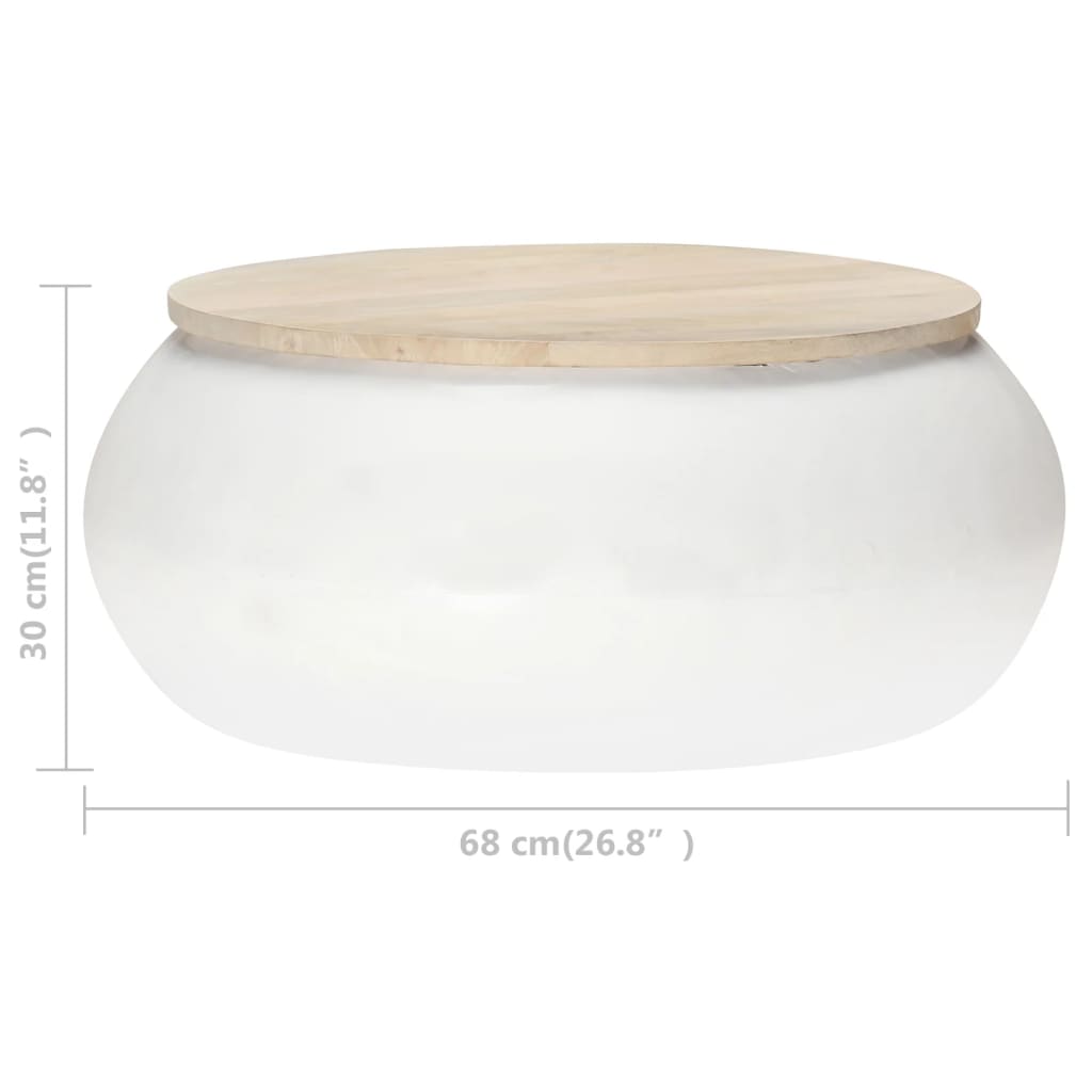 Salontafel 68x68x30 cm massief mangohout wit