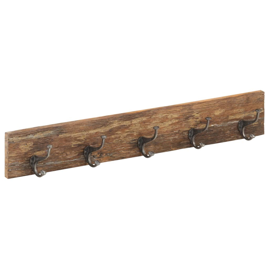 Wandkapstok Met 5 Haken 100X2,5X15 Cm Massief Gerecycled Hout