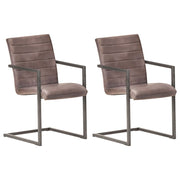Eetkamerstoelen 2 stuks echt leer bruin 45x46.5x46 cm