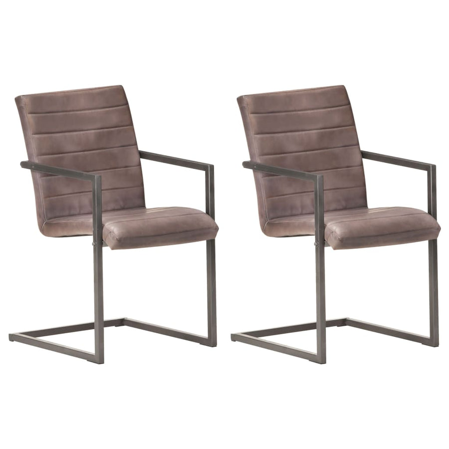 Eetkamerstoelen 2 st echt leer bruin