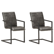 Eetkamerstoelen 2 stuks echt leer grijs 51x56x91 cm