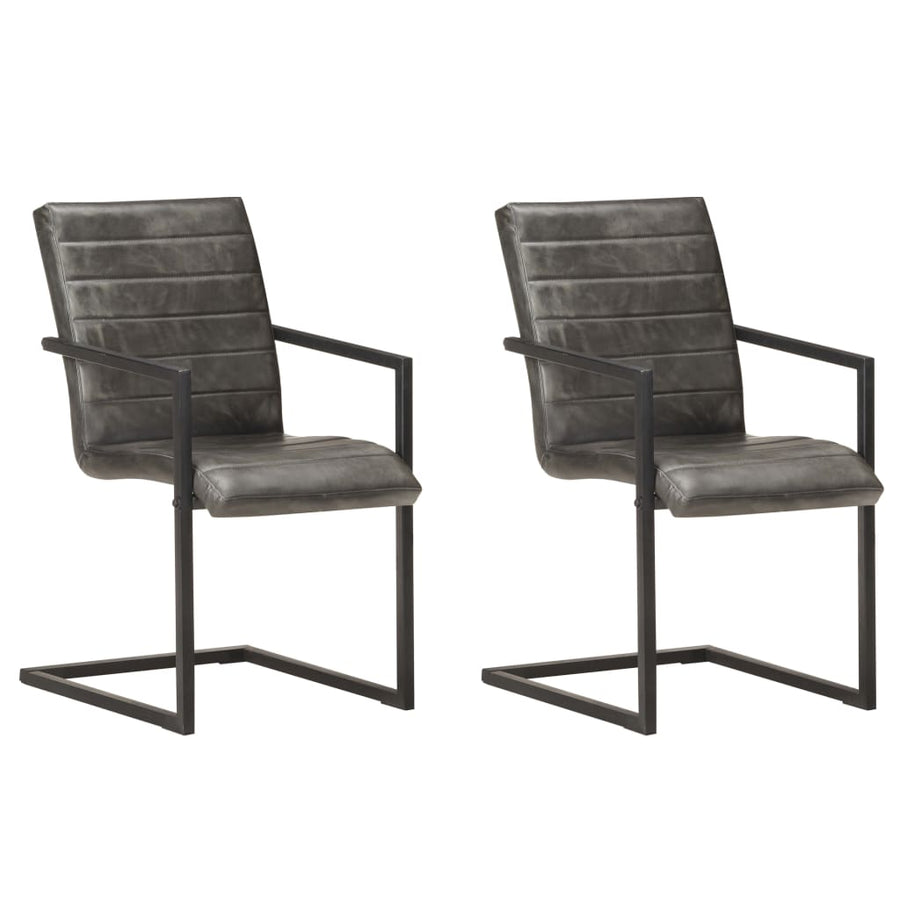 Eetkamerstoelen 2 st echt leer grijs 2 Grijs Patroon 1