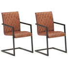 Dining chairs 2 pcs genuine leather brown