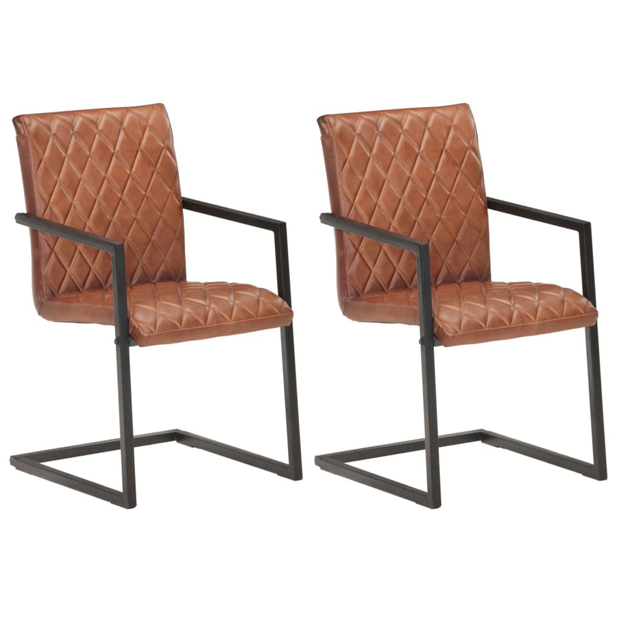 Eetkamerstoelen 2 st echt leer bruin 2 Lichtbruin Patroon 2