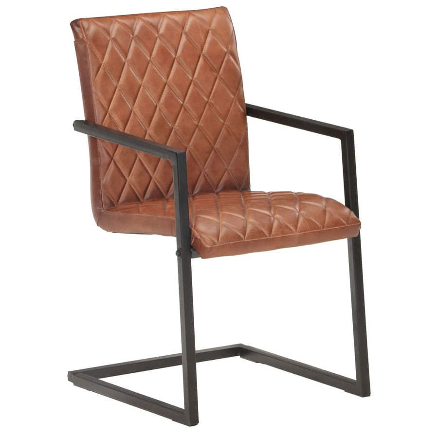 Eetkamerstoelen 2 st echt leer bruin 2 Lichtbruin Patroon 2