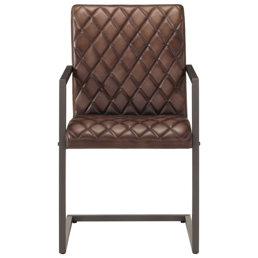 Eetkamerstoelen 2 st echt leer bruin 2 Donkerbruin Patroon 2