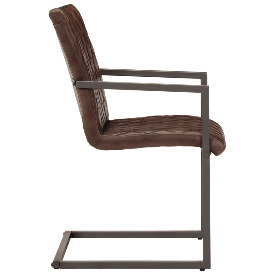 Eetkamerstoelen 2 st echt leer bruin 2 Donkerbruin Patroon 2