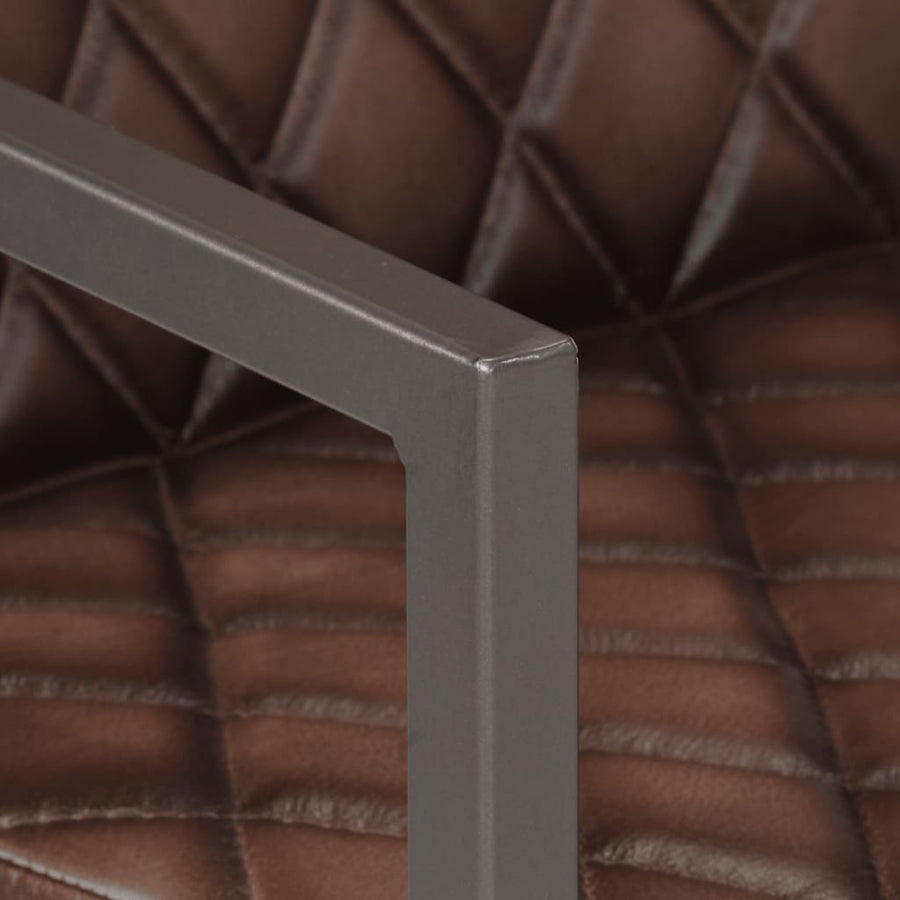 Eetkamerstoelen 2 st echt leer bruin 2 Donkerbruin Patroon 2