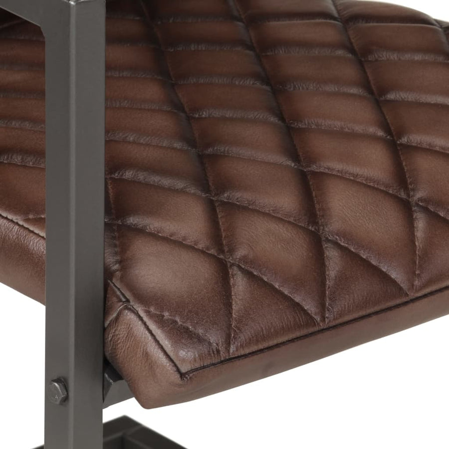 Eetkamerstoelen 2 st echt leer bruin 2 Donkerbruin Patroon 2