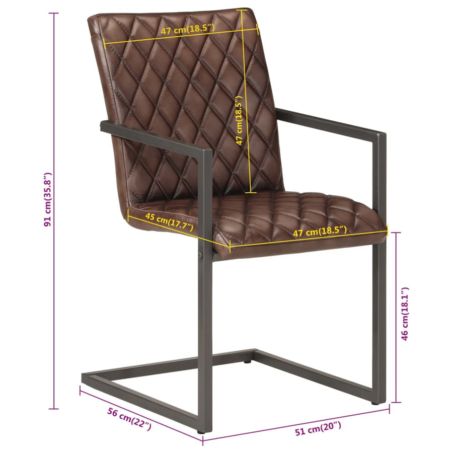 Eetkamerstoelen 2 st echt leer bruin 2 Donkerbruin Patroon 2