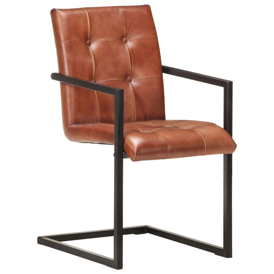 Eetkamerstoelen 2 st echt leer bruin