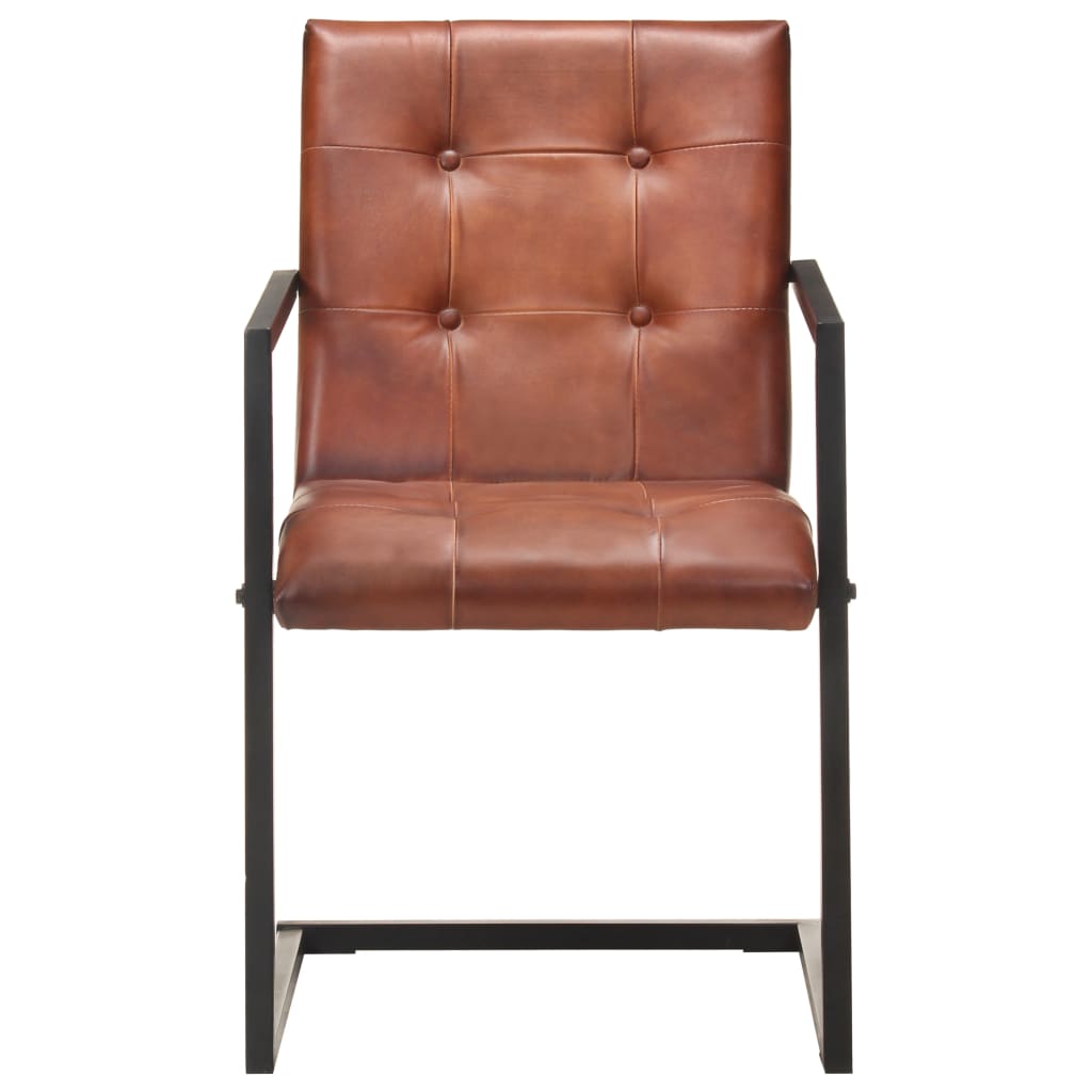 Eetkamerstoelen 2 st echt leer bruin