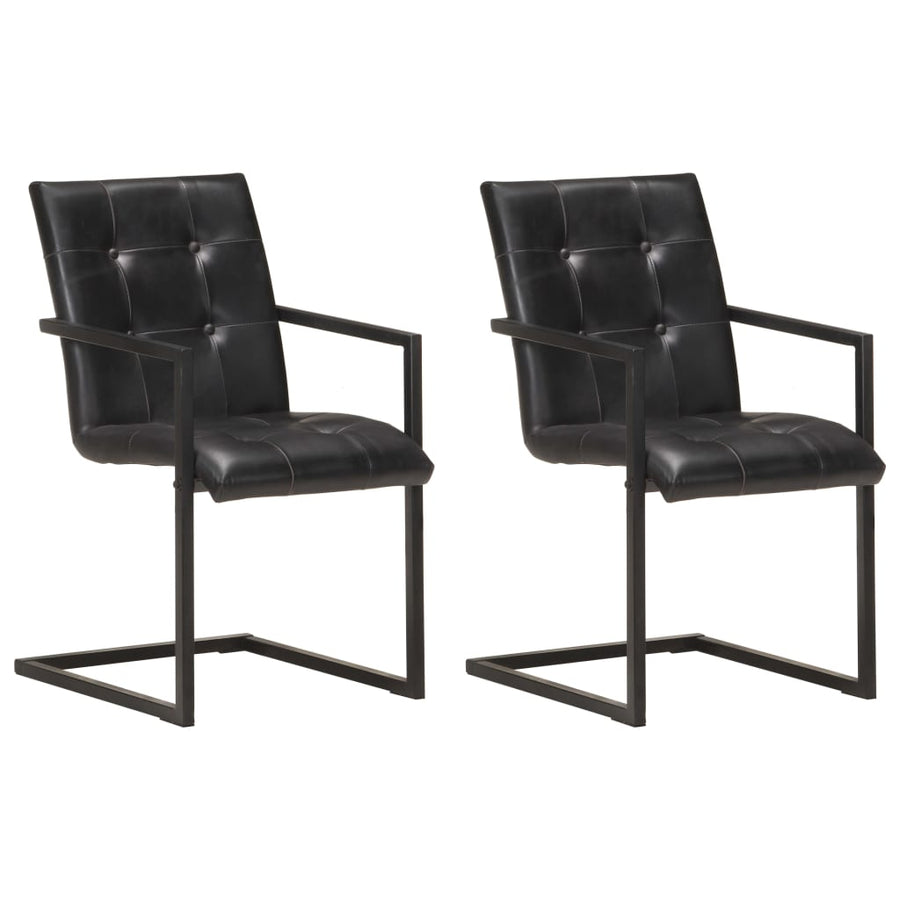 Eetkamerstoelen 2 st echt leer zwart 2 Zwart Patroon 3