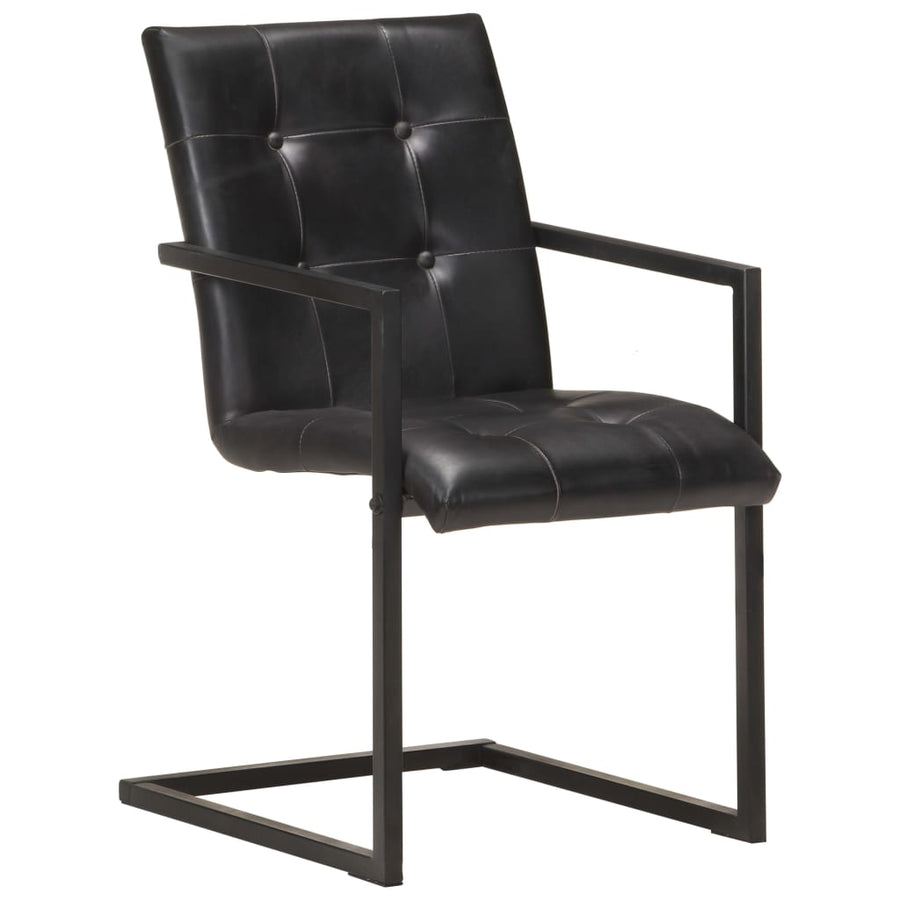 Eetkamerstoelen 2 st echt leer zwart 2 Zwart Patroon 3