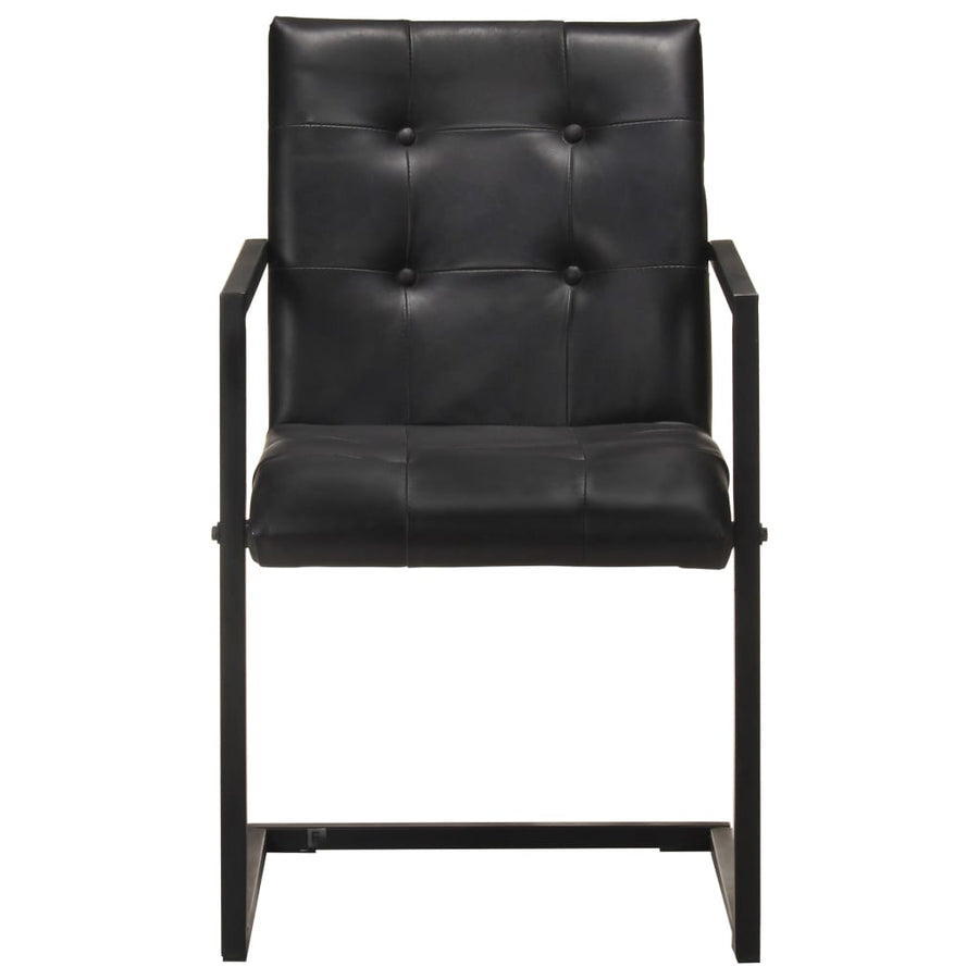 Eetkamerstoelen 2 st echt leer zwart 2 Zwart Patroon 3