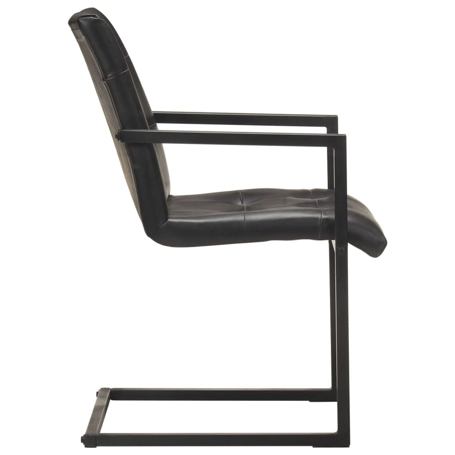 Eetkamerstoelen 2 st echt leer zwart 2 Zwart Patroon 3