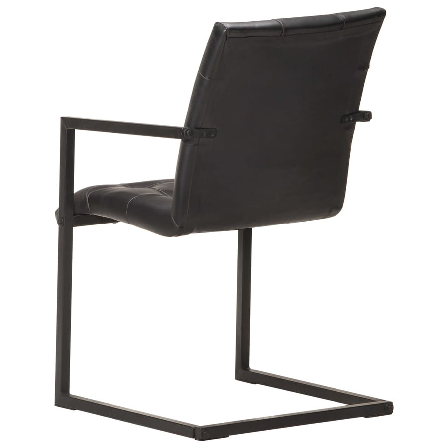 Eetkamerstoelen 2 st echt leer zwart 2 Zwart Patroon 3