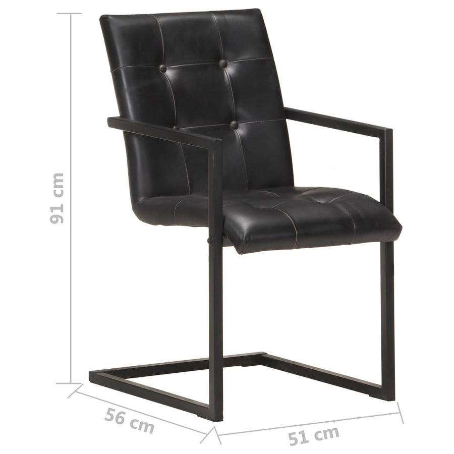 Eetkamerstoelen 2 st echt leer zwart 2 Zwart Patroon 3