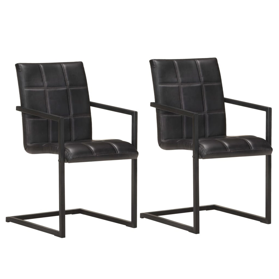 Eetkamerstoelen 2 st echt leer zwart 2 Zwart Patroon 4