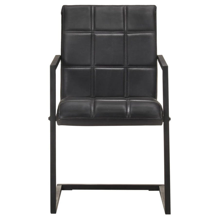 Eetkamerstoelen 2 st echt leer zwart 2 Zwart Patroon 4