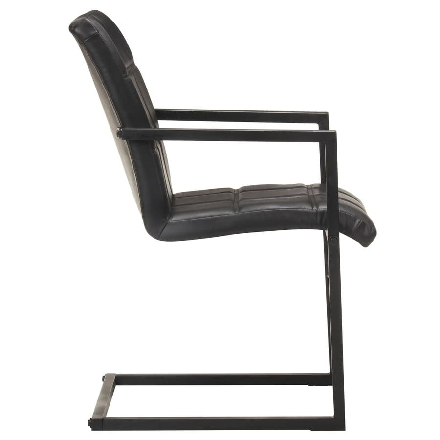 Eetkamerstoelen 2 st echt leer zwart 2 Zwart Patroon 4