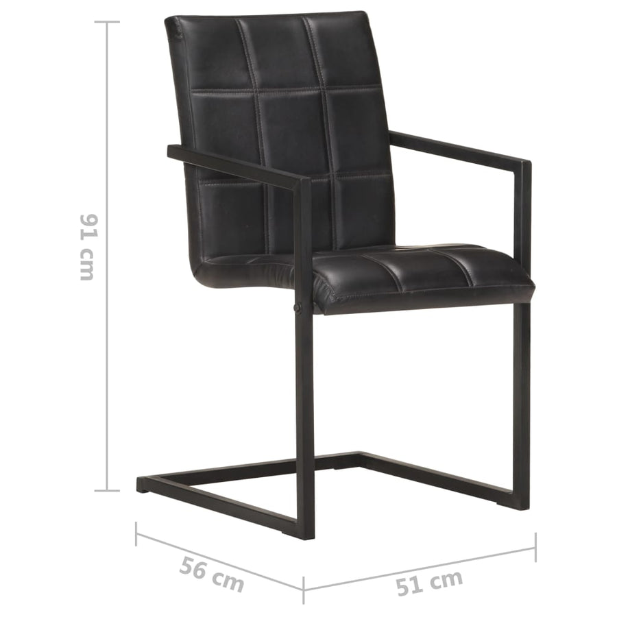 Eetkamerstoelen 2 st echt leer zwart 2 Zwart Patroon 4