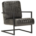 Armchair genuine leather weathered grey