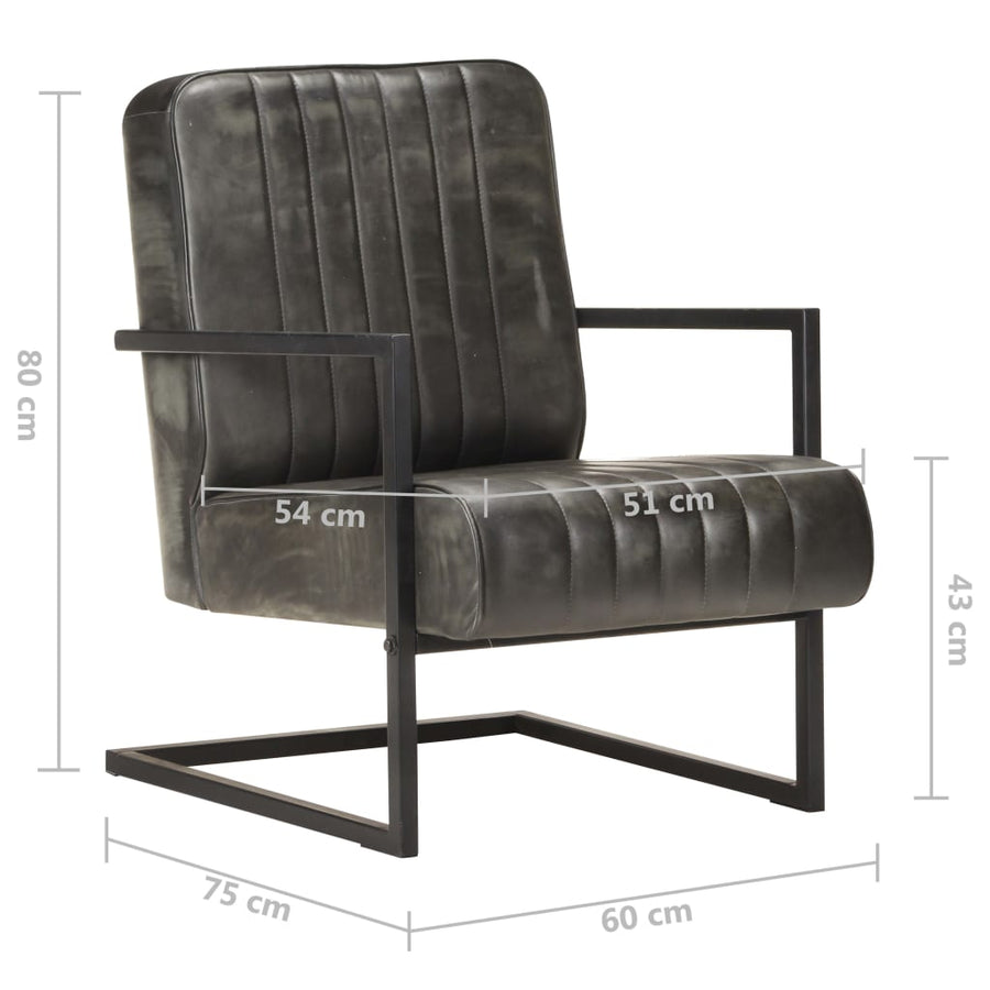 Fauteuil Echt Leer Verweerd Grijs
