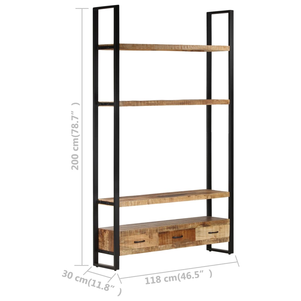Boekenkast 118x30x200 cm massief ruw mangohout